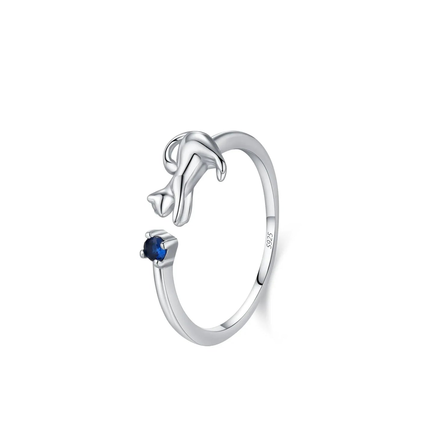Bague argent chat pierre bleue – Léo