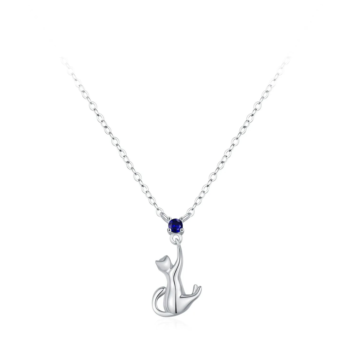 Collier pendentif chat pierre bleue argent – Léo
