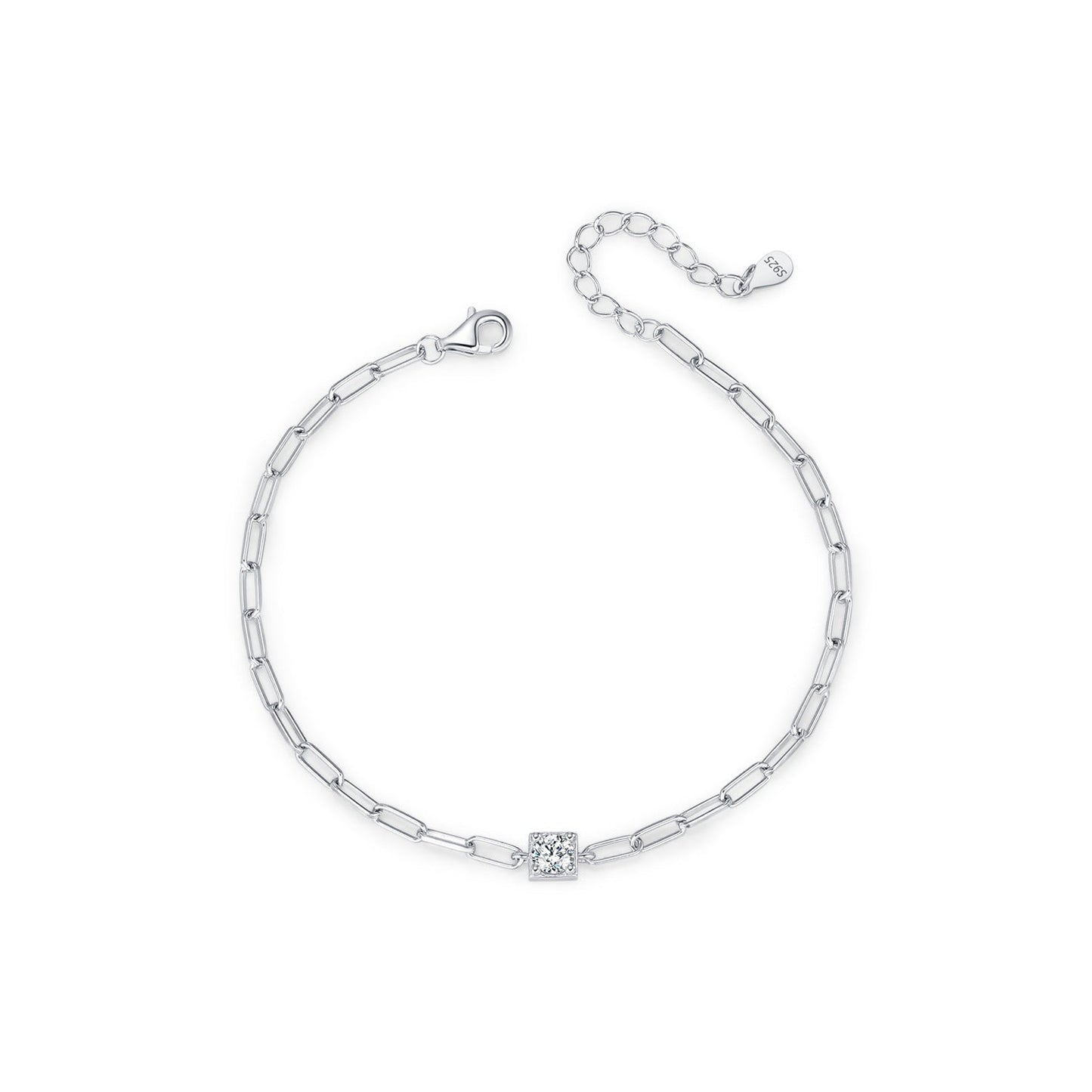 Bracelet chaîne argent maillons rectangulaires zircon – Ines