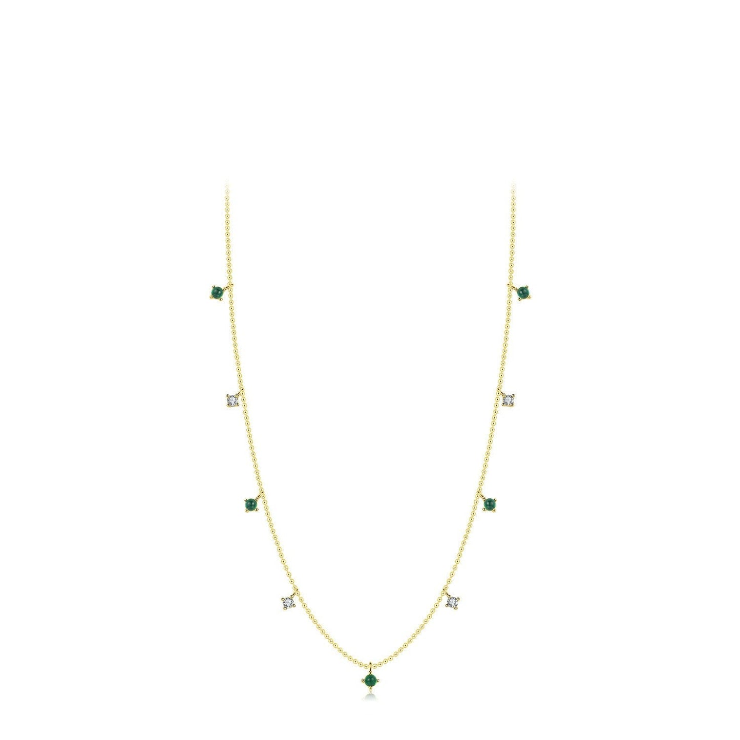 Collier chaîne fines perles vertes blanc – Lila