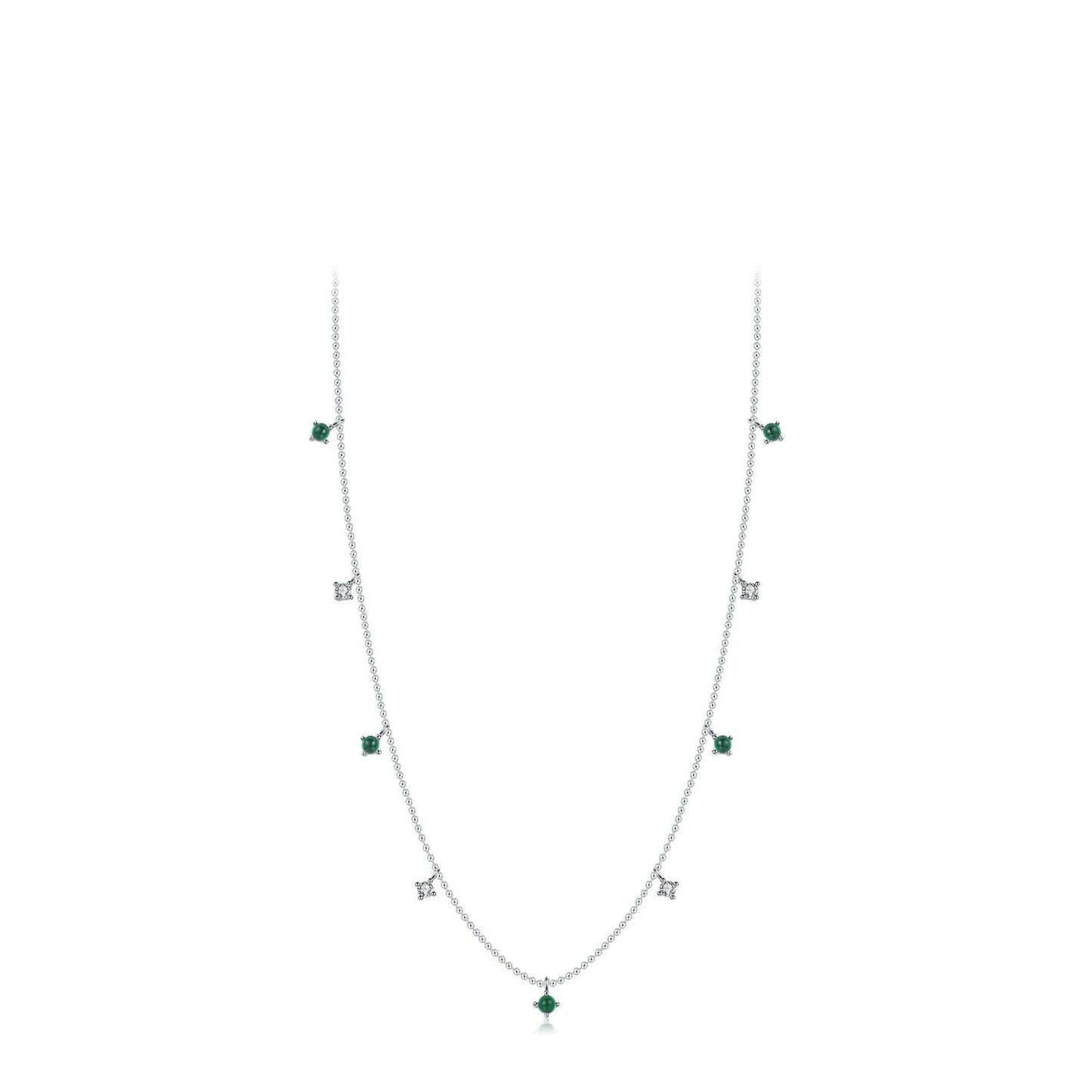 Collier chaîne fines perles vertes blanc – Lila