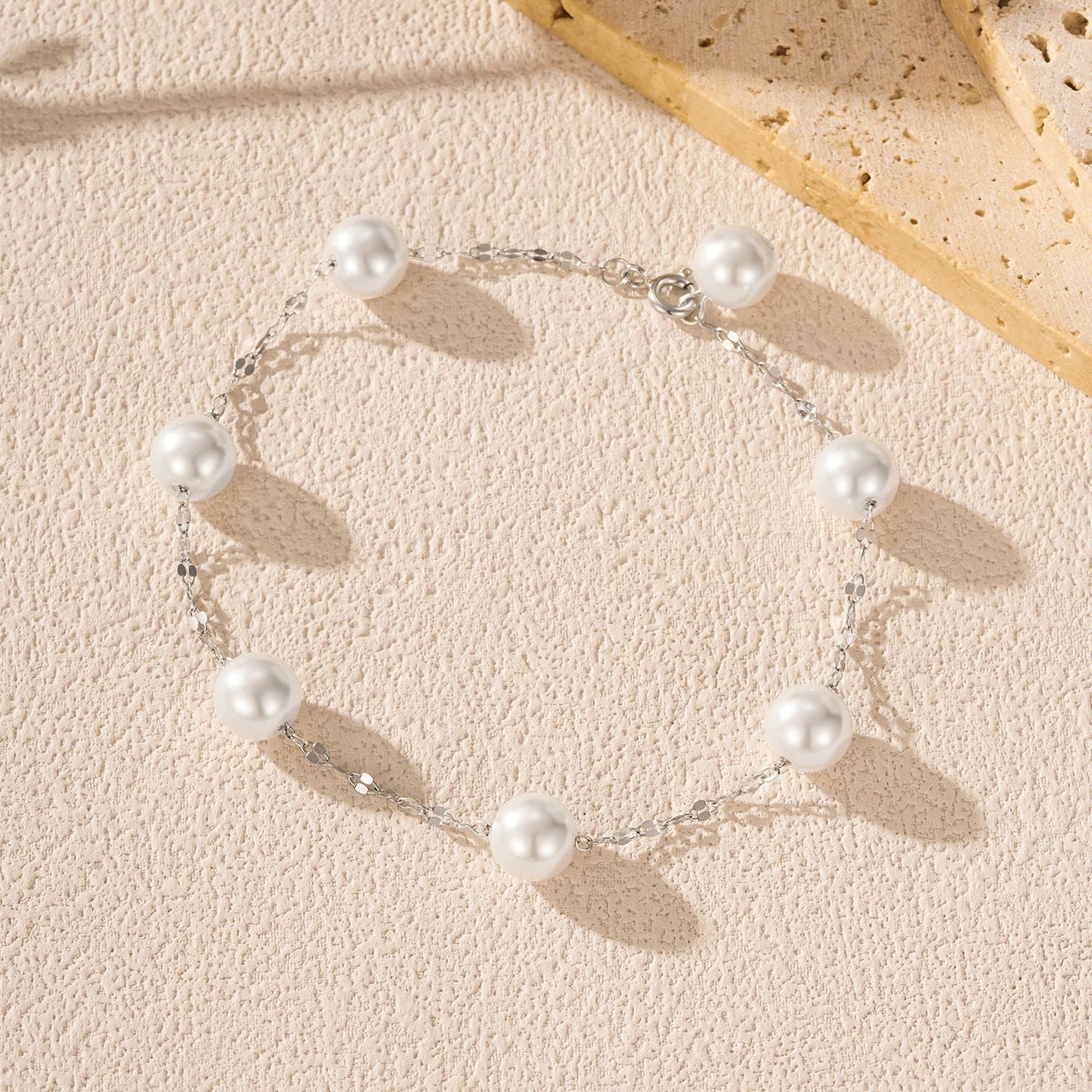 Bracelet perles blanches argent chaîne fine – Léonie