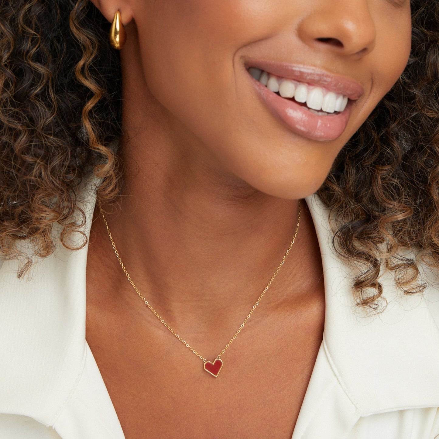 Collier pendentif cœur rouge Or – Maeva