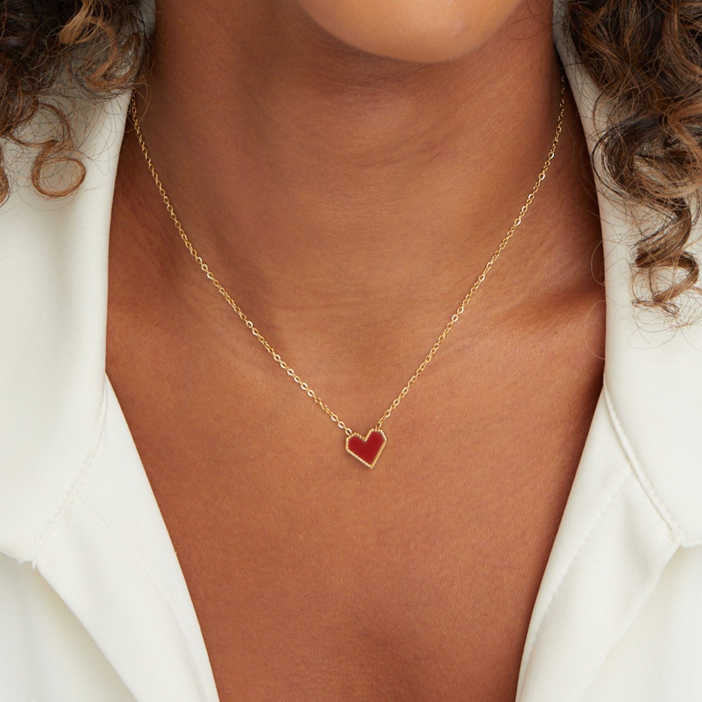 Collier pendentif cœur rouge Or – Maeva