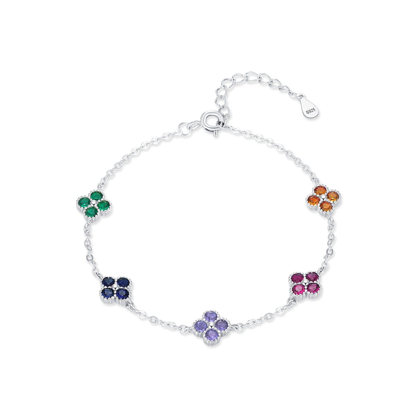 Bracelet argent fleurs pierres colorées – Mira