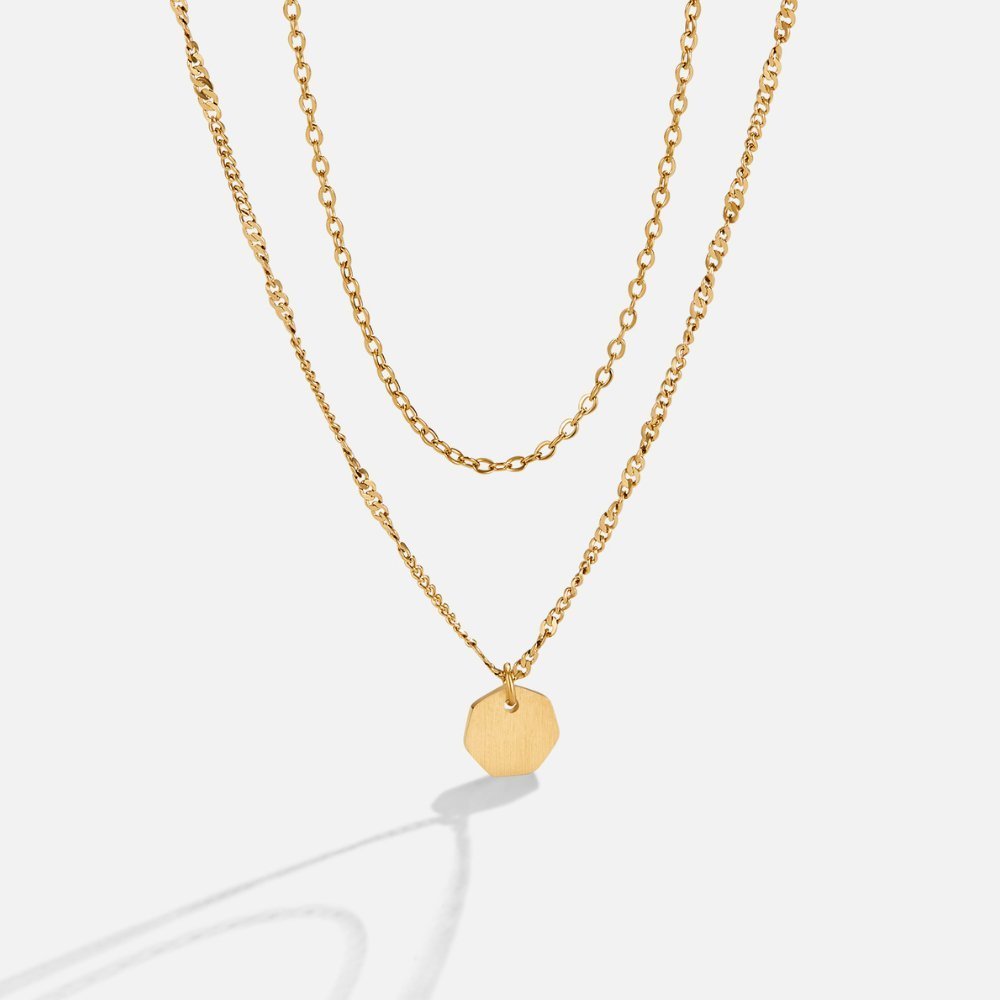 Collier double rang or pendentif rond – Lila