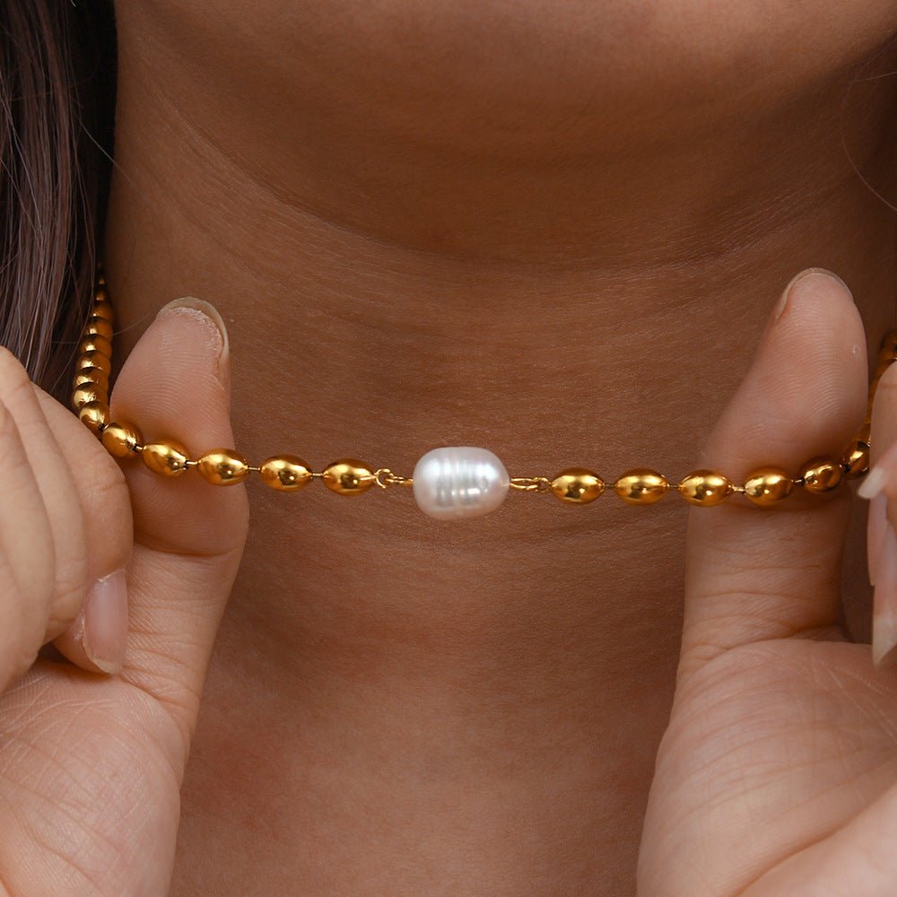 Collier choker perles dorées baroque – Lila