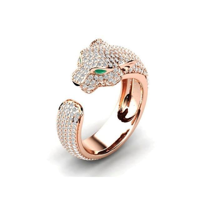 Bague jaguar ajustable argent plaqué or rose zircon – Léa