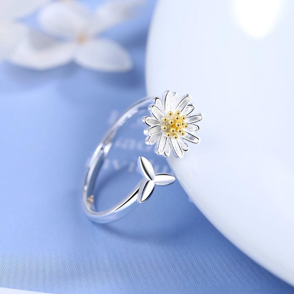 Bague ajustable fleur tournesol argent et or – Léo