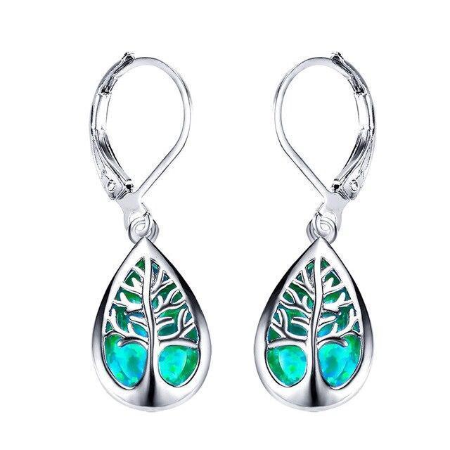 Boucles goutte arbre de vie argent et opale – Lise