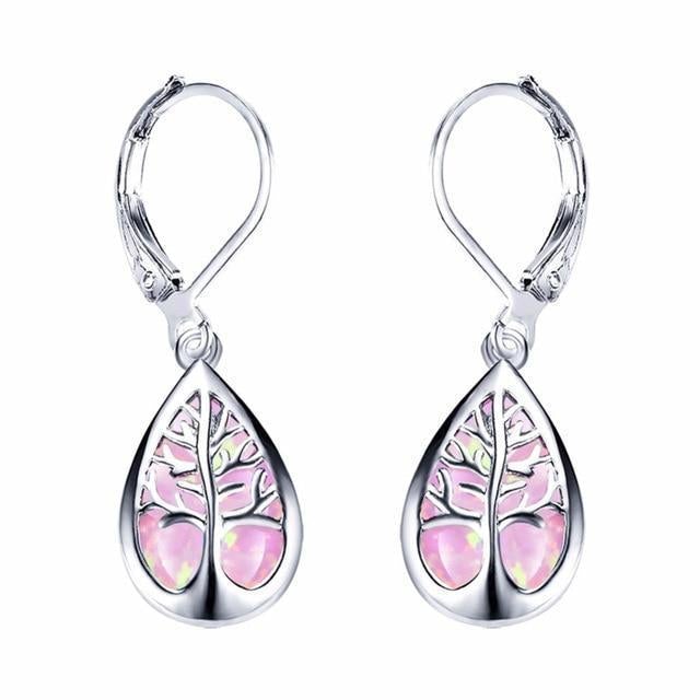 Boucles goutte arbre de vie argent et opale – Lise
