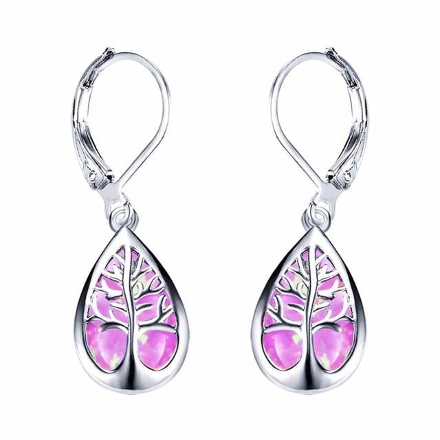 Boucles goutte arbre de vie argent et opale – Lise