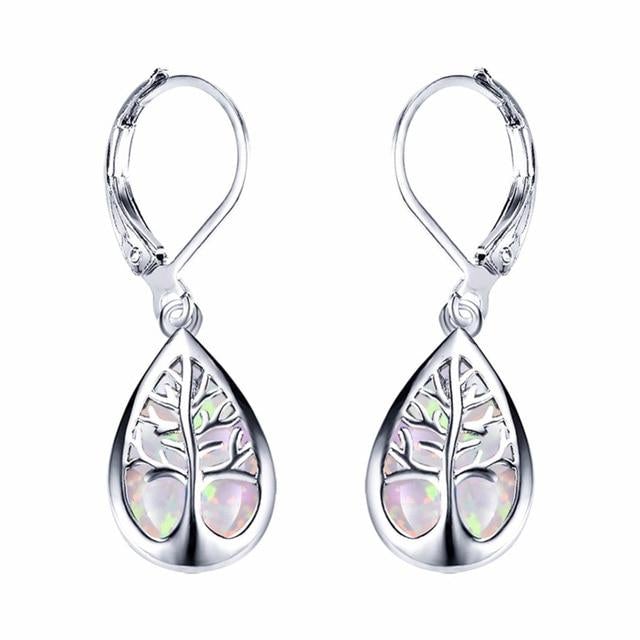 Boucles goutte arbre de vie argent et opale – Lise