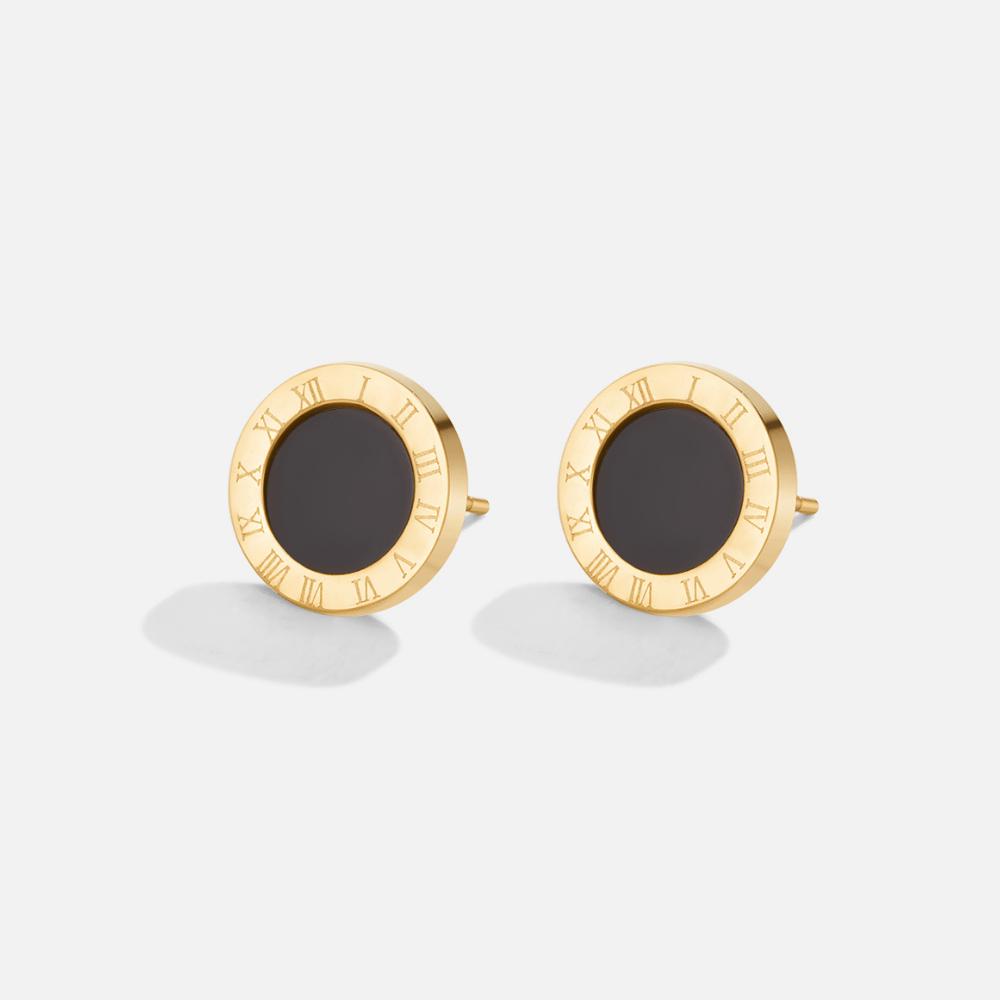 Clous d’oreilles ronds dorés centre noir – Lila