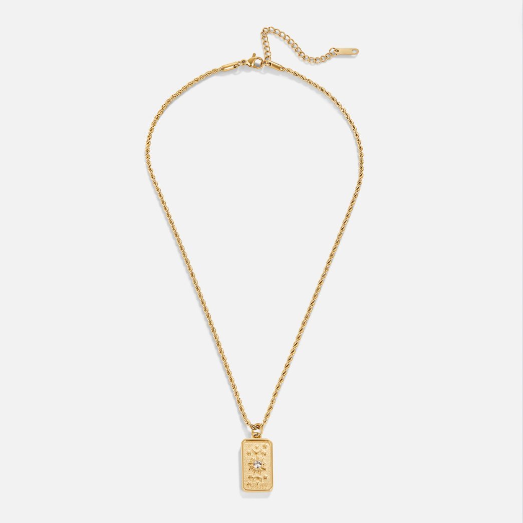 Collier pendentif floral rectangulaire plaqué or – Léa