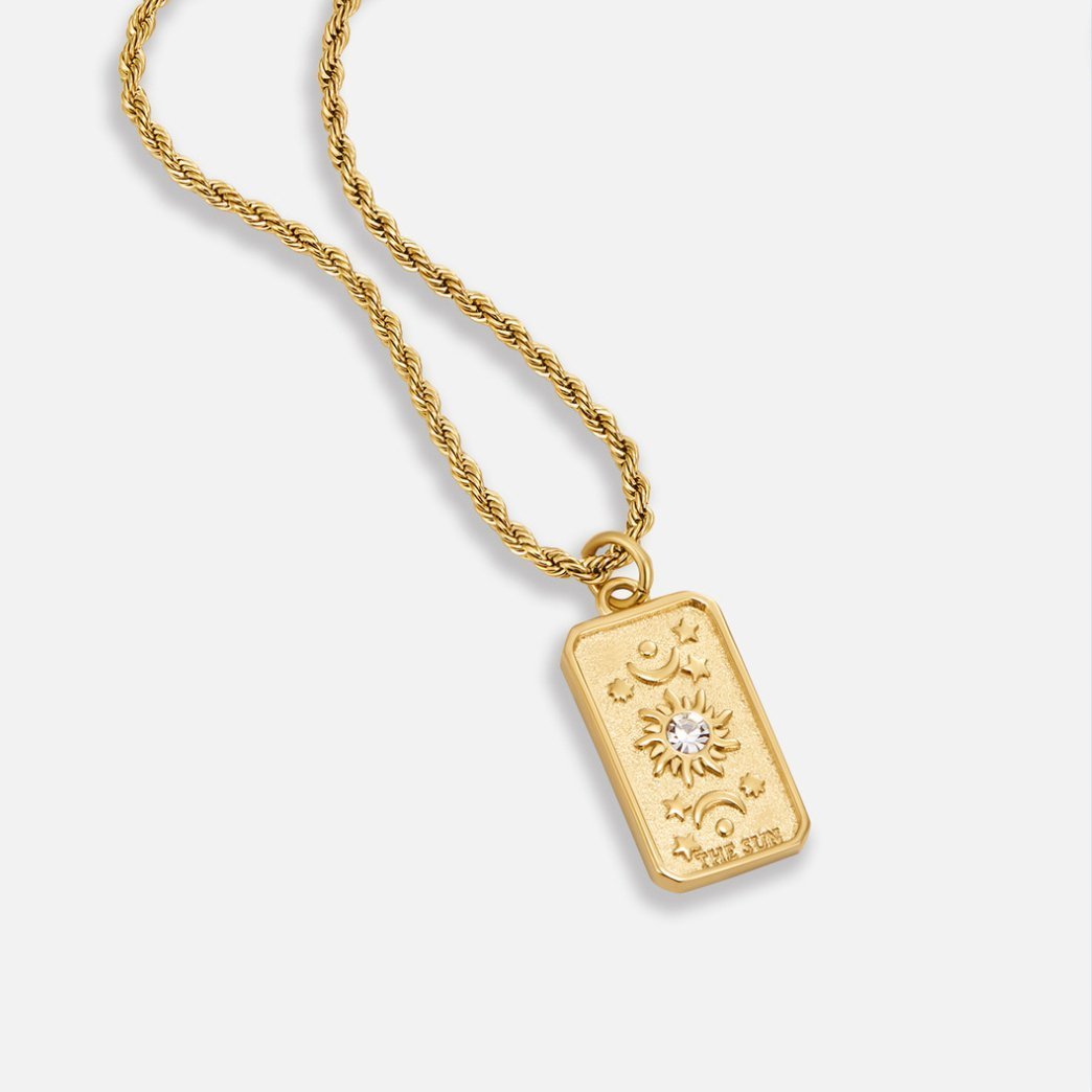 Collier pendentif floral rectangulaire plaqué or – Léa
