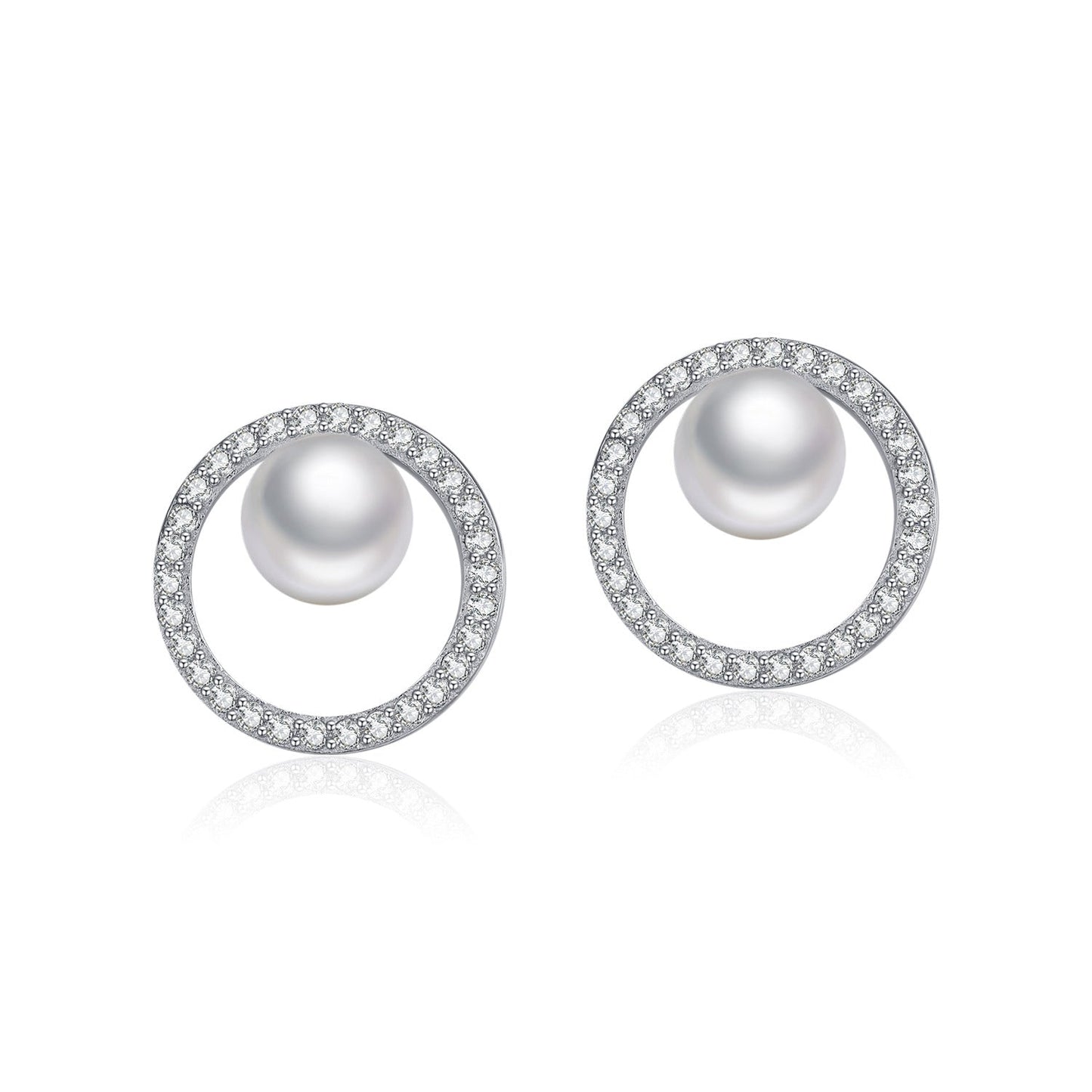 Clous d’oreilles cercle cristal perle argent – Lila