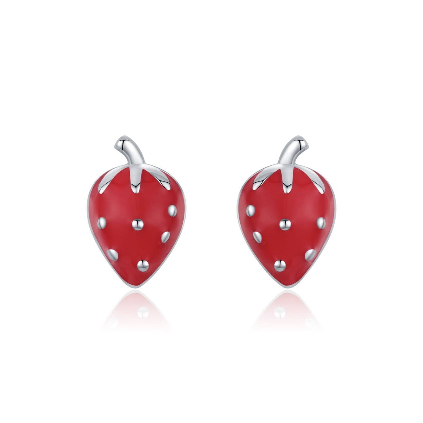 Clous d’oreilles fraise rouge argent – Léo