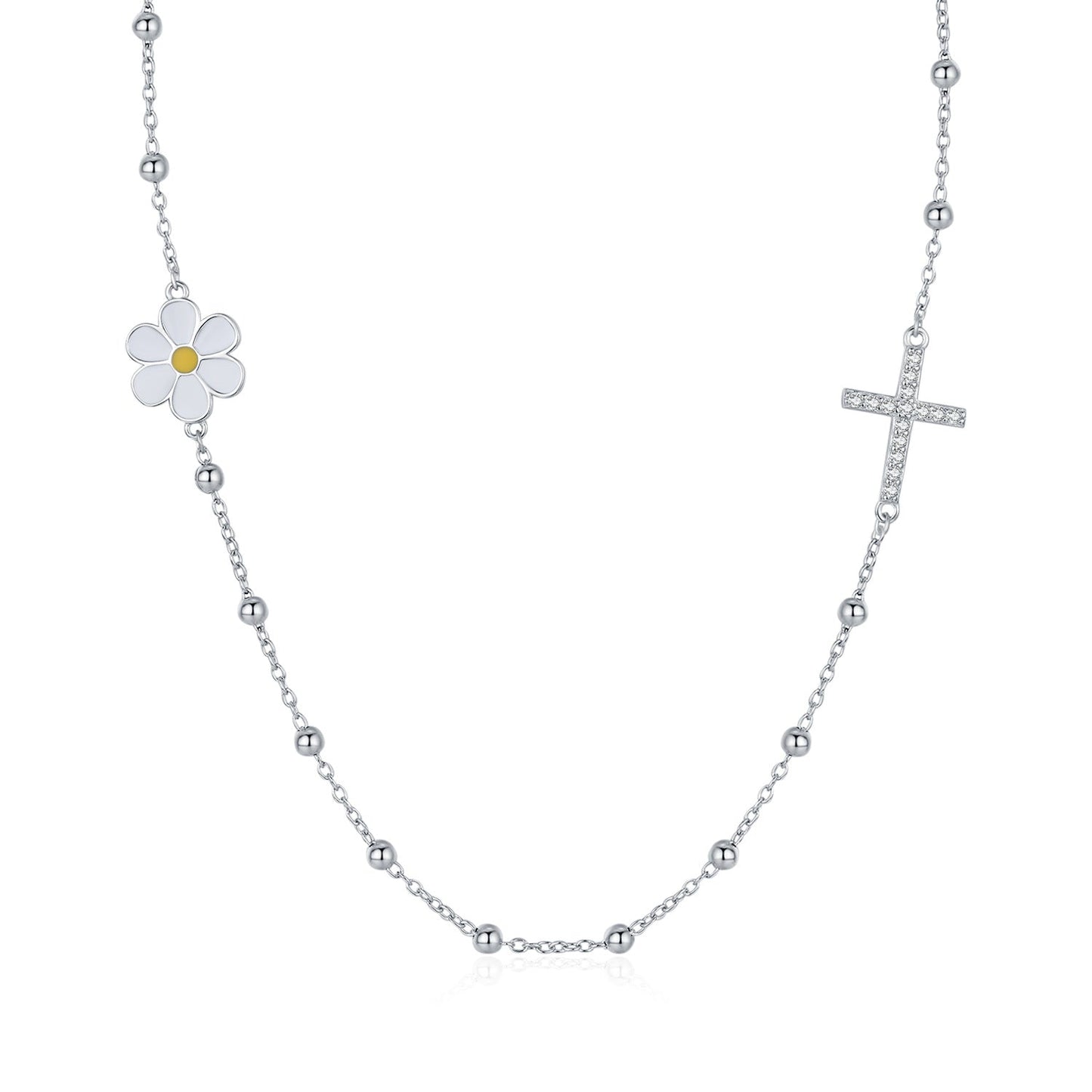 Collier pendentif croix fleur argent – Lise