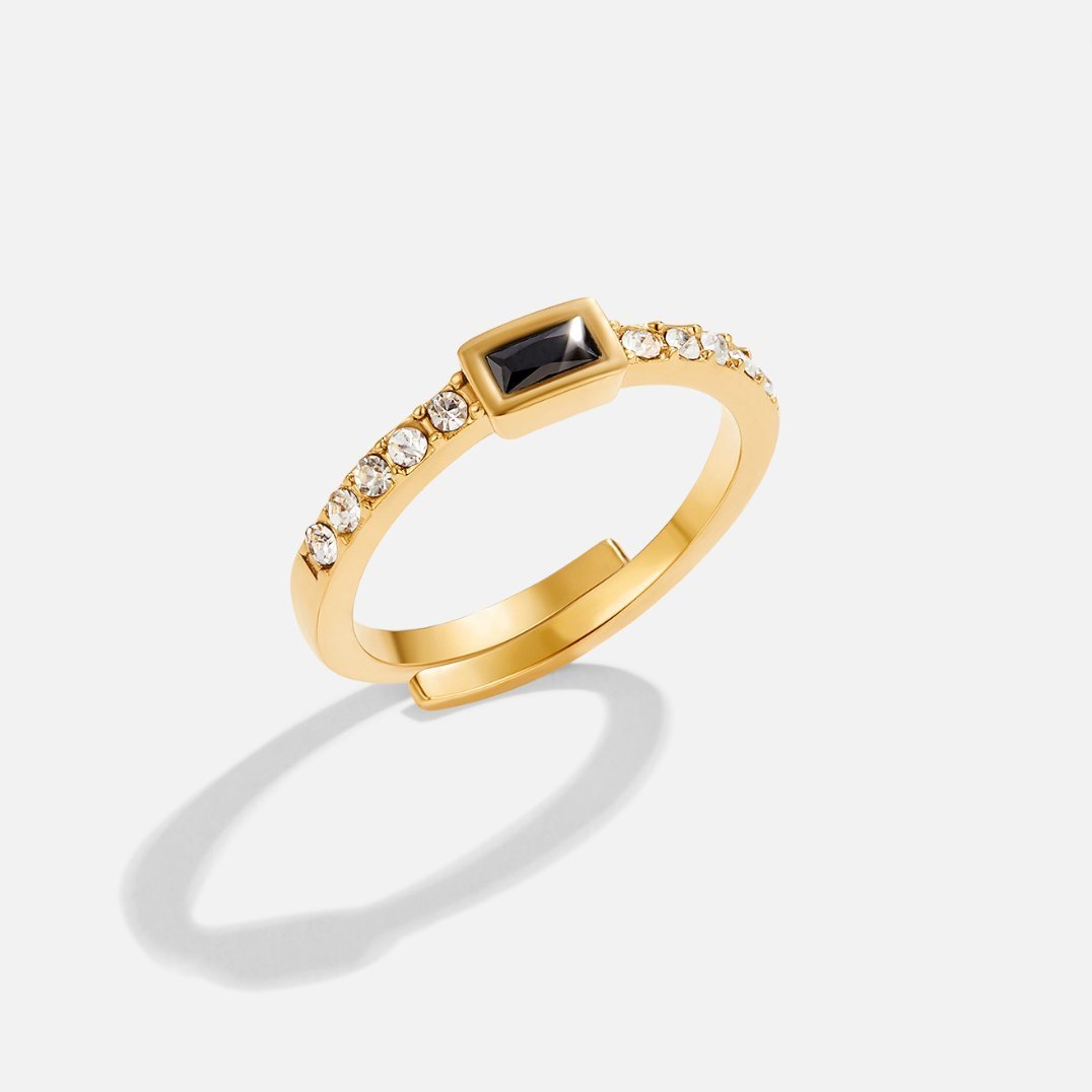 Bague onyx rectangulaire Or zircons – Léa