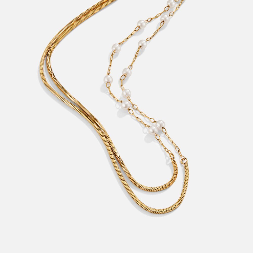 Collier double rang perles blanches plaqué or – Lila