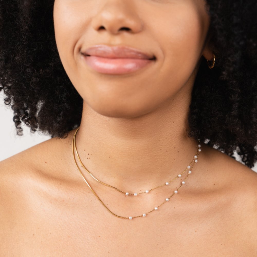 Collier double rang perles blanches plaqué or – Lila