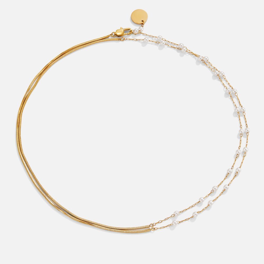 Collier double rang perles blanches plaqué or – Lila