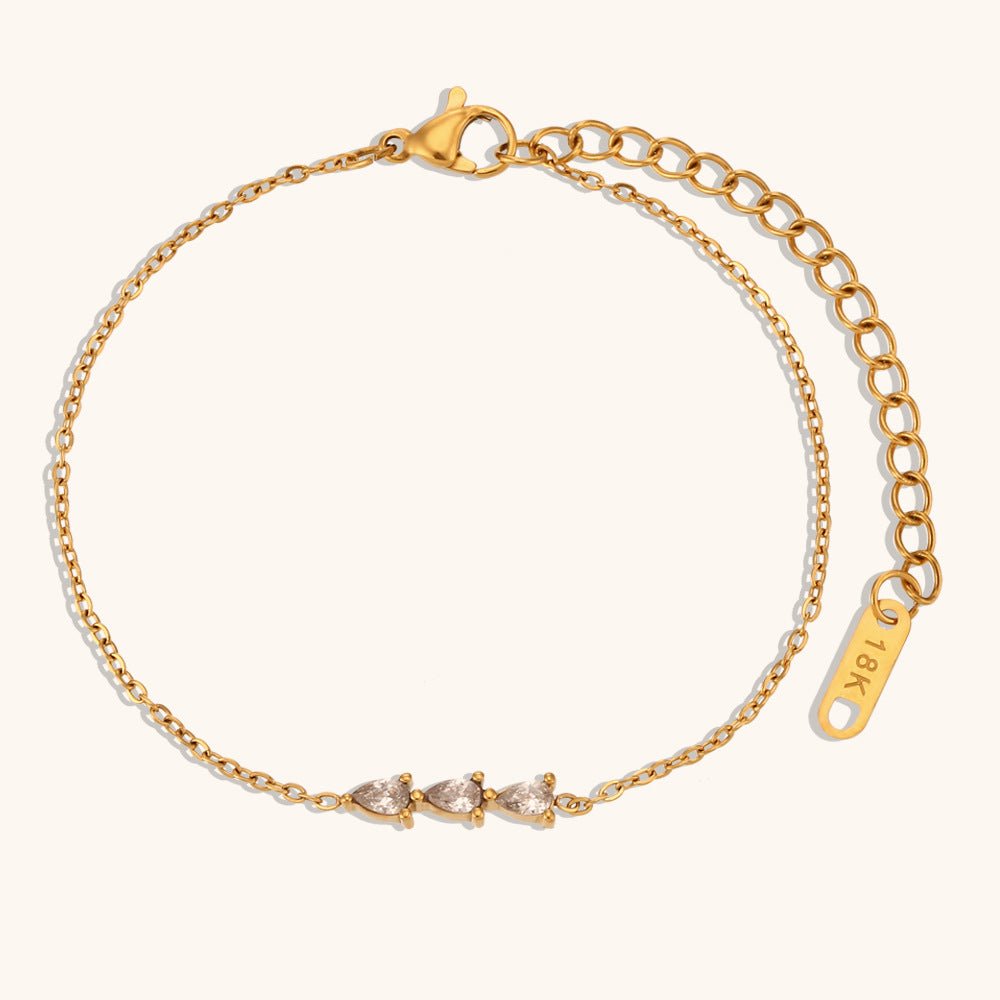 Bracelet chaîne plaqué or cristaux goutte – Lina