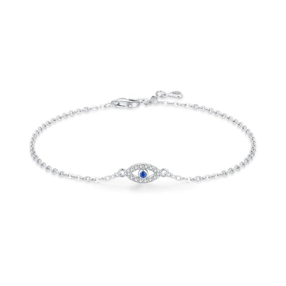 Bracelet chaîne argent pendentif œil cristaux bleu – Noé