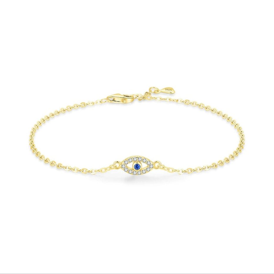 Bracelet chaîne argent pendentif œil cristaux bleu – Noé