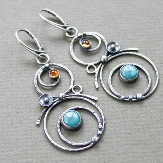 Boucles d’oreilles pendantes argent pierres bleues jaunes – Lise