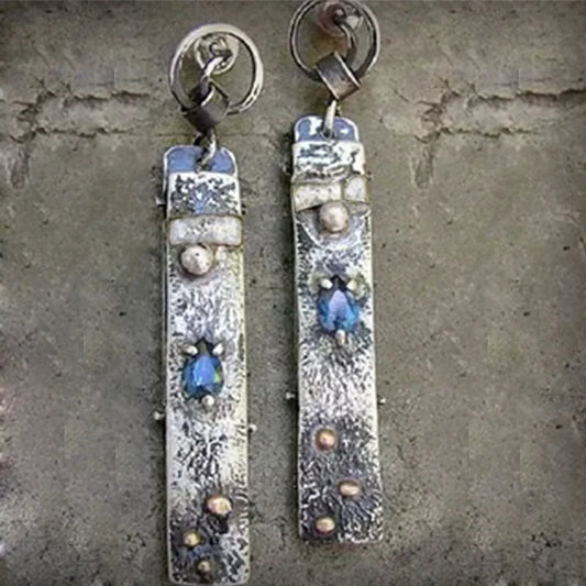 Boucles d’oreilles pendantes argent pierre bleue – Lila
