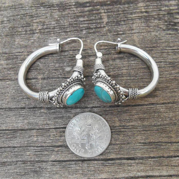 Créoles argent cabochon turquoise perles – Lila