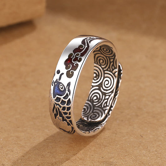 Bague poisson koi argent détails rouges bleus – Léo