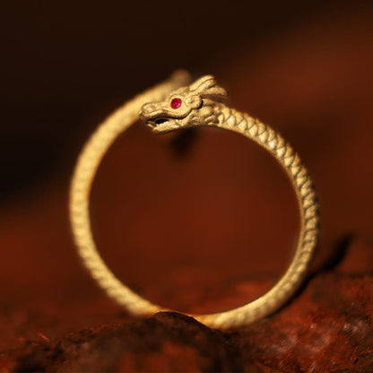 Bague ajustable dragon argent yeux rouges – Léo