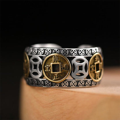 Bague ajustable argent pièces empereur plaqué or – Léo