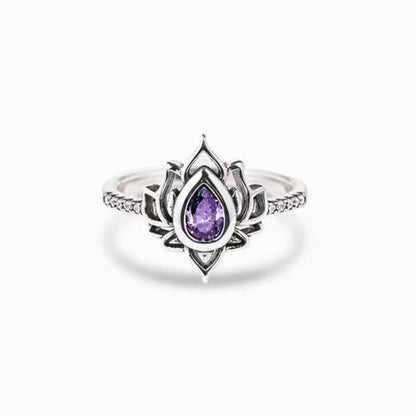 Bague goutte zircon bleu argent lotus – Léo