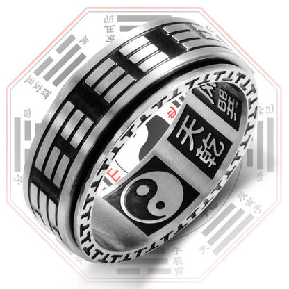 Bague acier inoxydable symbole Yin Yang noir argent – Léo