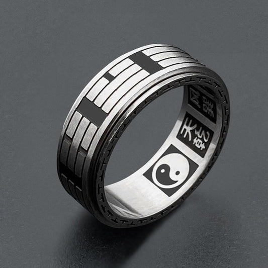 Bague acier inoxydable symbole Yin Yang noir argent – Léo