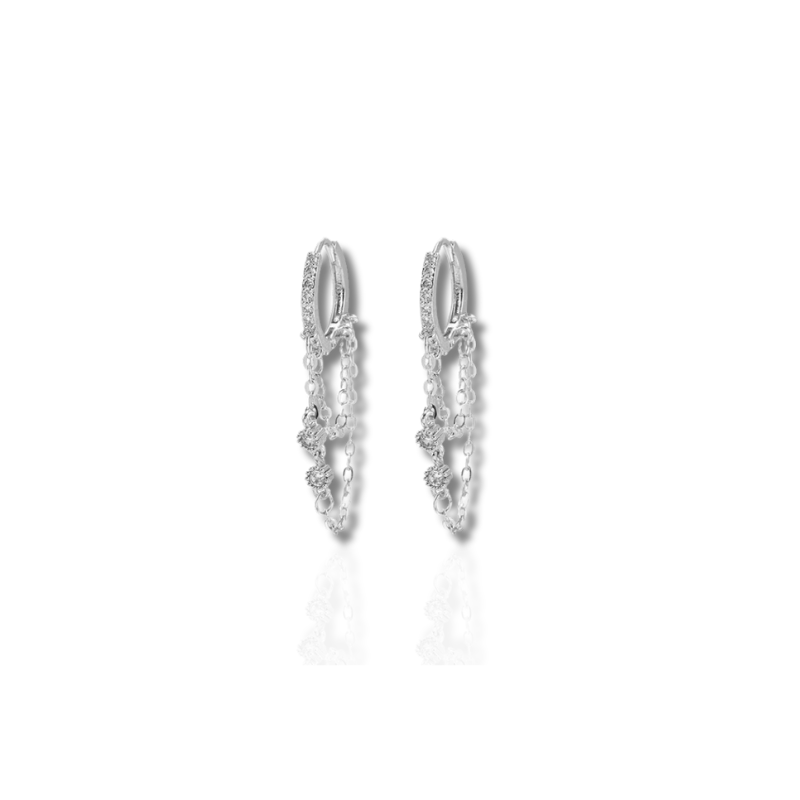 Boucles d'oreilles à créoles en or et argent avec zircon