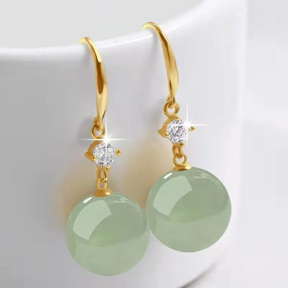 Boucles d'oreilles gouttes perles jade plaqué or