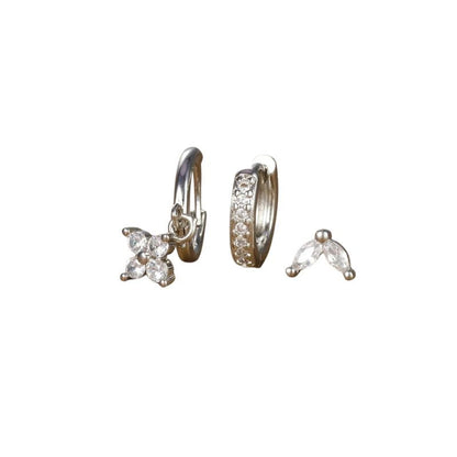 Set de boucles d’oreilles fleurs en acier inoxydable doré