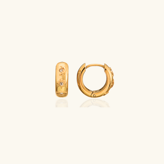 Boucles d'oreilles en zirconia plaqué or avec étoile et œil maléfique