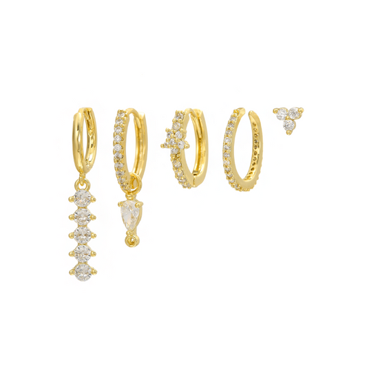 Set de Boucles d’Oreilles Carrées Dorées avec Zircone