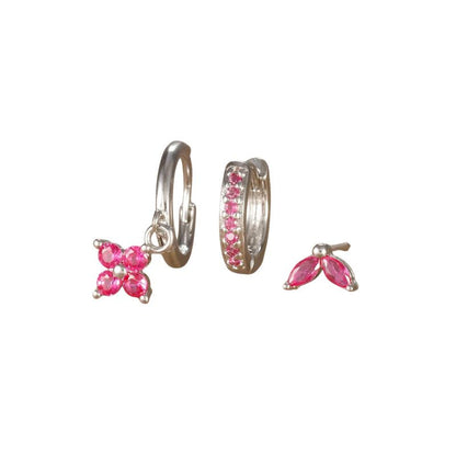 Set de boucles d’oreilles fleurs en acier inoxydable doré