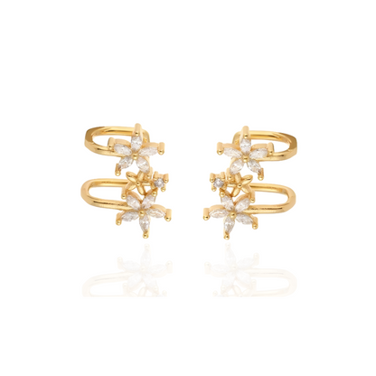 Manchettes d'oreilles avec fleurs et zirconium