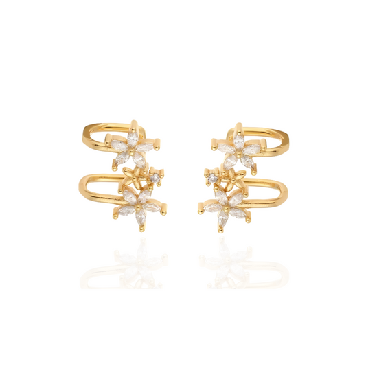 Manchettes d'oreilles avec fleurs et zirconium