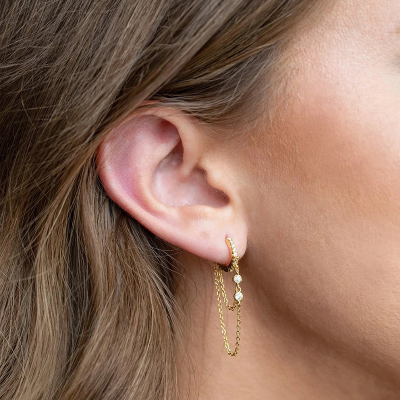 Boucles d'oreilles à créoles en or et argent avec zircon