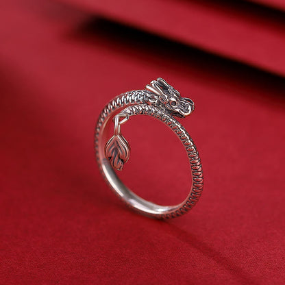 Bague ajustable dragon argent yeux rouges – Léo