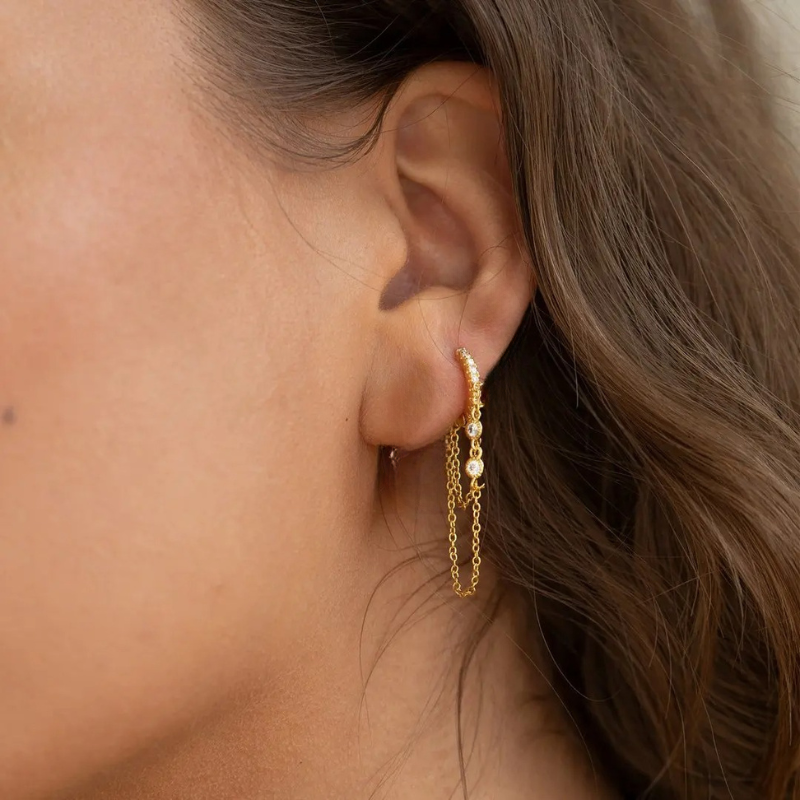 Boucles d'oreilles à créoles en or et argent avec zircon